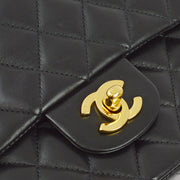 Chanel 1997-1999 Black Lambskin Medium Classic Double Flap Shoulder Bag