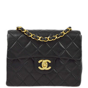 Chanel 1991-1994 Black Lambskin Mini Classic Square Flap Shoulder Bag 17