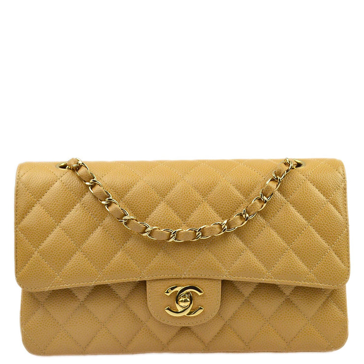 Chanel 2003-2004 Beige Caviar Medium Classic Double Flap Bag