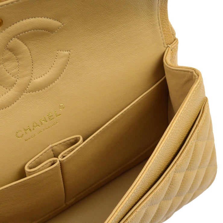 Chanel 2003-2004 Beige Caviar Medium Classic Double Flap Bag