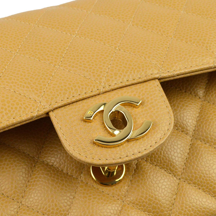 Chanel 2003-2004 Beige Caviar Medium Classic Double Flap Bag