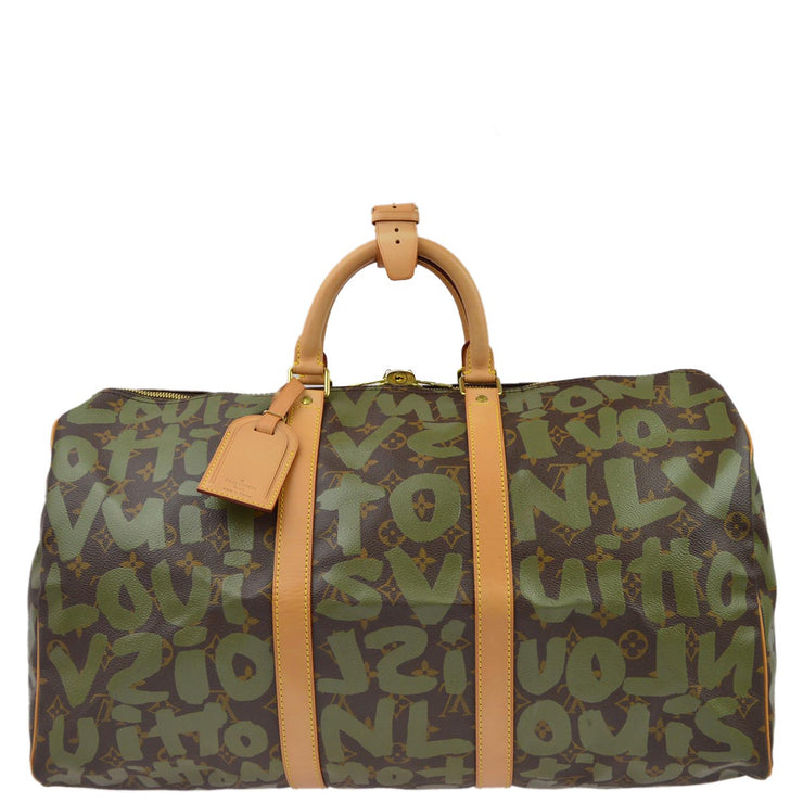 Louis Vuitton 2001 Khaki Monogram Graffiti Keepall 50 Duffle Bag M92196