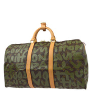 Louis Vuitton 2001 Khaki Monogram Graffiti Keepall 50 Duffle Bag M92196