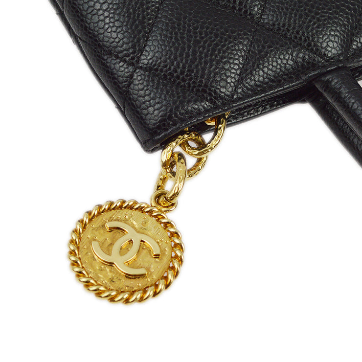 Chanel 2001-2003 Black Caviar Medallion Tote Handbag