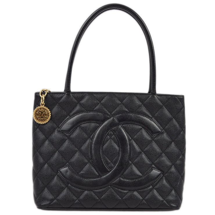 Chanel 2004-2005 Black Caviar Medallion Tote Handbag