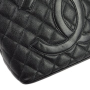 Chanel 2004-2005 Black Caviar Medallion Tote Handbag