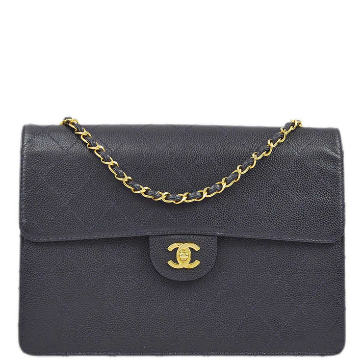 Chanel 1997-1999 Navy Caviar Single Flap Shoulder Bag