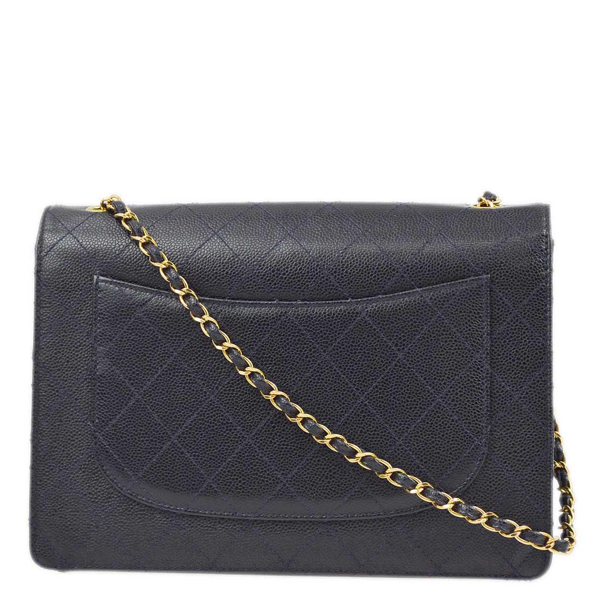 Chanel 1997-1999 Navy Caviar Single Flap Shoulder Bag