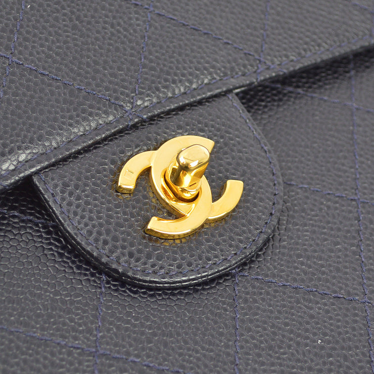 Chanel 1997-1999 Navy Caviar Single Flap Shoulder Bag