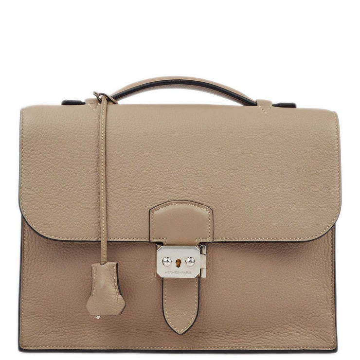 Hermes 2008 Tourterelle Gray Taurillon Clemence Sac a Depeches 27 Briefcase