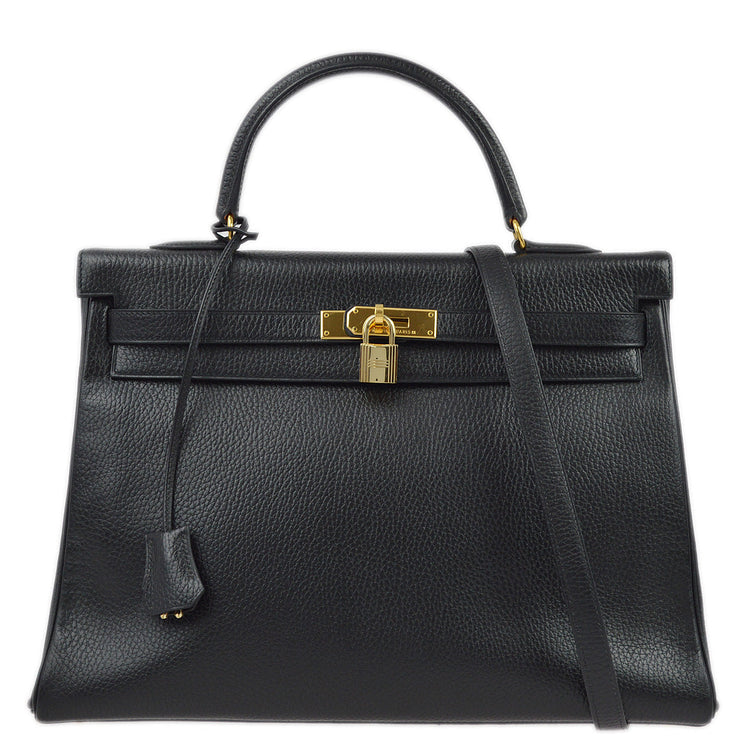 Hermes 1997 Black Ardennes Kelly 35 Retourne 2way Shoulder Handbag