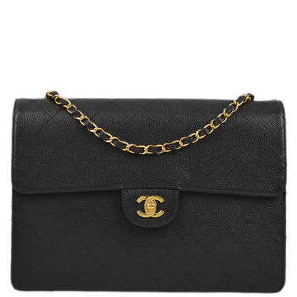 Chanel 1997-1999 Black Caviar Single Flap Shoulder Bag
