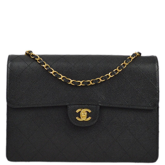 Chanel 1997-1999 Black Caviar Single Flap Shoulder Bag