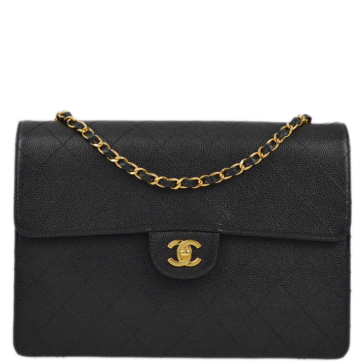 Chanel 1997-1999 Black Caviar Single Flap Shoulder Bag