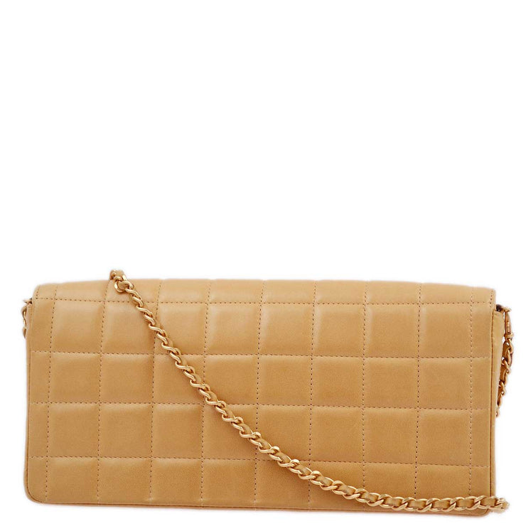 Chanel 2000-2001 Beige Lambskin East West Choco Bar Chain Shoulder Bag