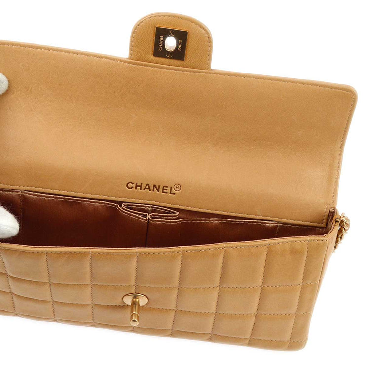 Chanel 2000-2001 Beige Lambskin East West Choco Bar Chain Shoulder Bag