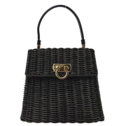 Salvatore Ferragamo Black Rattan Gancini Handbag