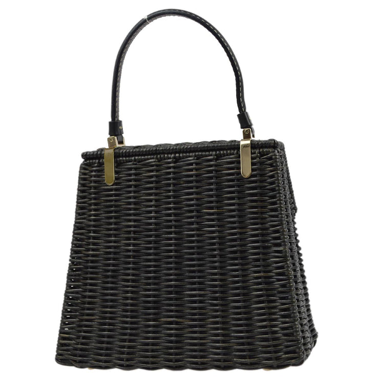 Salvatore Ferragamo Black Rattan Gancini Handbag