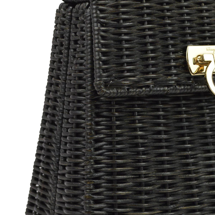 Salvatore Ferragamo Black Rattan Gancini Handbag