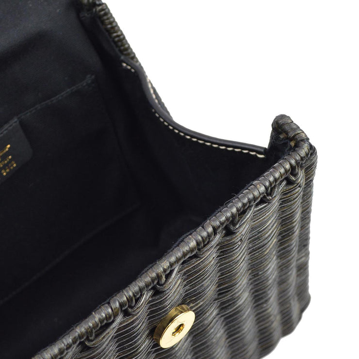 Salvatore Ferragamo Black Rattan Gancini Handbag