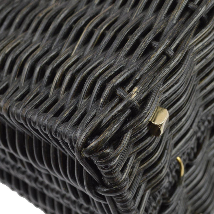 Salvatore Ferragamo Black Rattan Gancini Handbag