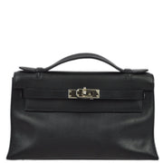 Hermes 2004 Black Evergrain Kelly Pochette Handbag