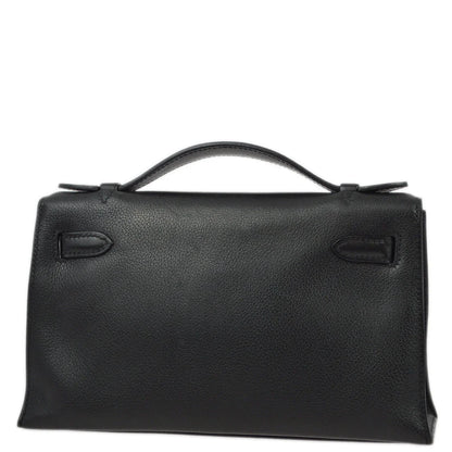 Hermes 2004 Black Evergrain Kelly Pochette Handbag