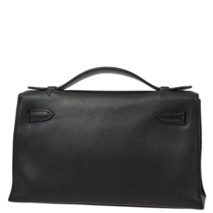 Hermes 2004 Black Evergrain Kelly Pochette Handbag