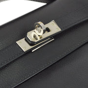 Hermes 2004 Black Evergrain Kelly Pochette Handbag