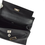 Hermes 2004 Black Evergrain Kelly Pochette Handbag