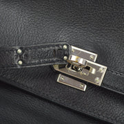 Hermes 2004 Black Evergrain Kelly Pochette Handbag