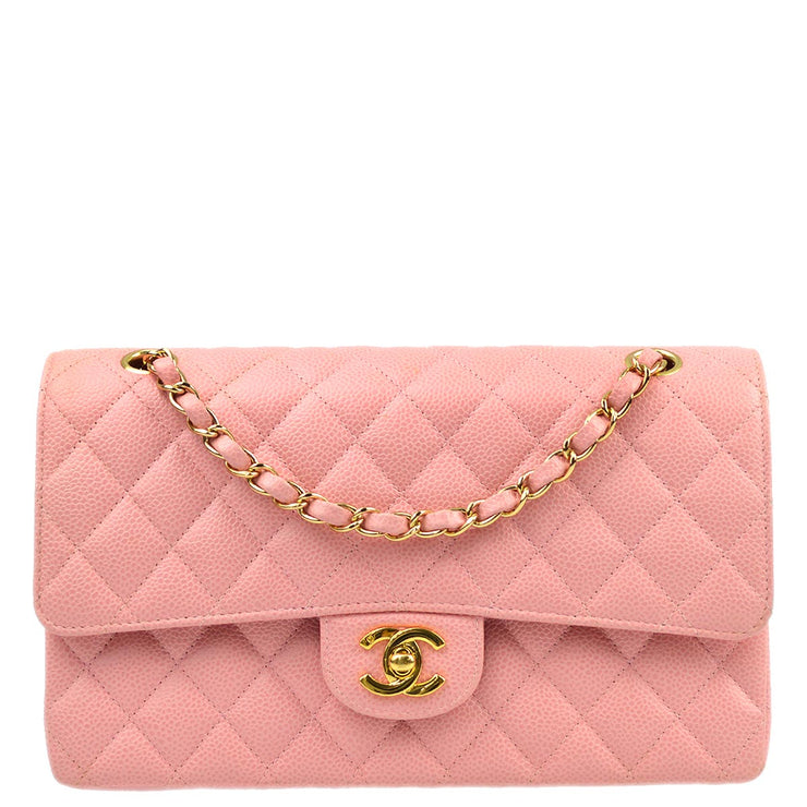 Chanel 2004-2005 Pink Caviar Medium Classic Double Flap Shoulder Bag