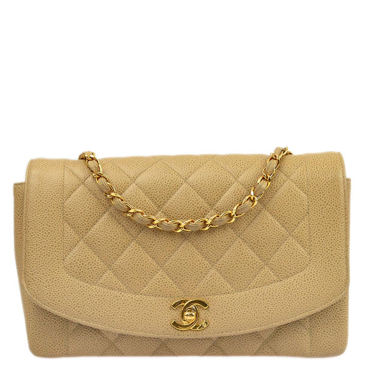 Chanel 1994-1996 Beige Caviar Medium Diana Shoulder Bag