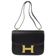 Hermes 2003 Black Box calf Constance 23 Guilloche Shoulder Bag