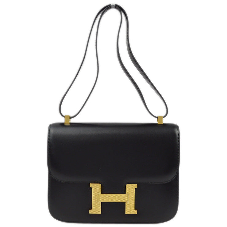 Hermes 2003 Black Box calf Constance 23 Guilloche Shoulder Bag