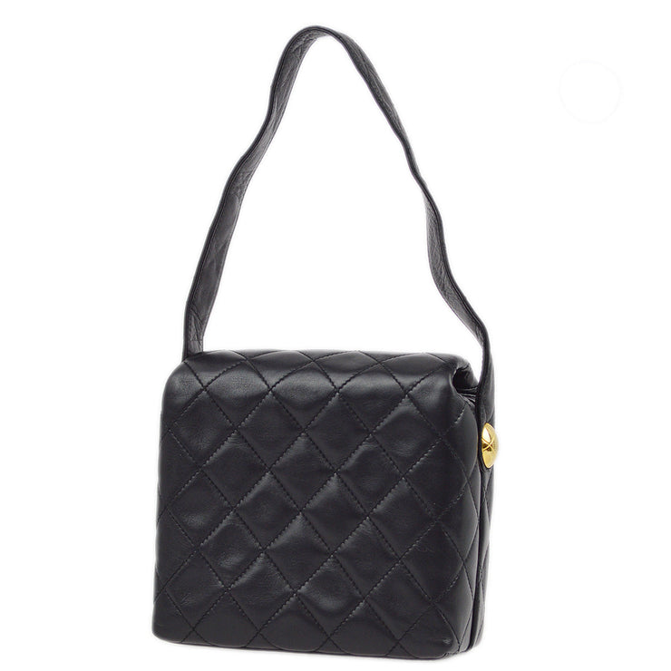 Chanel 1991-1994 Black Lambskin Straight Flap Handbag