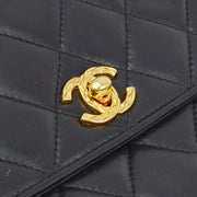 Chanel 1991-1994 Black Lambskin Straight Flap Handbag