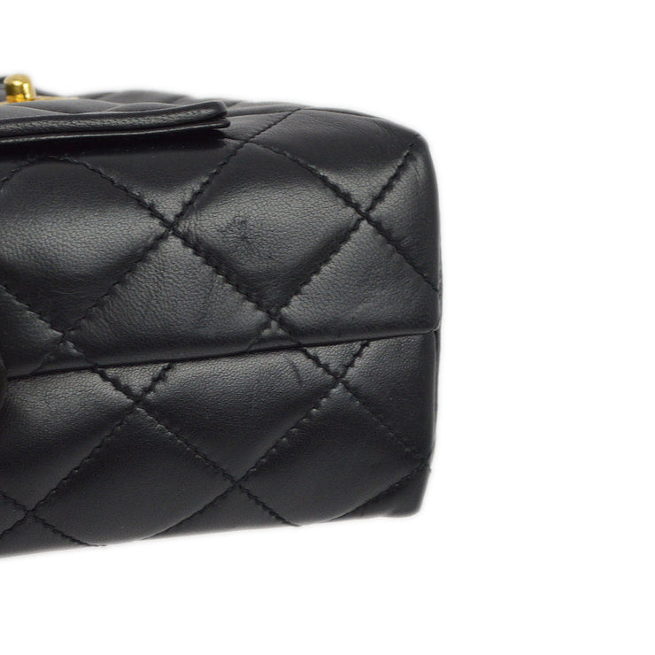 Chanel 1991-1994 Black Lambskin Straight Flap Handbag