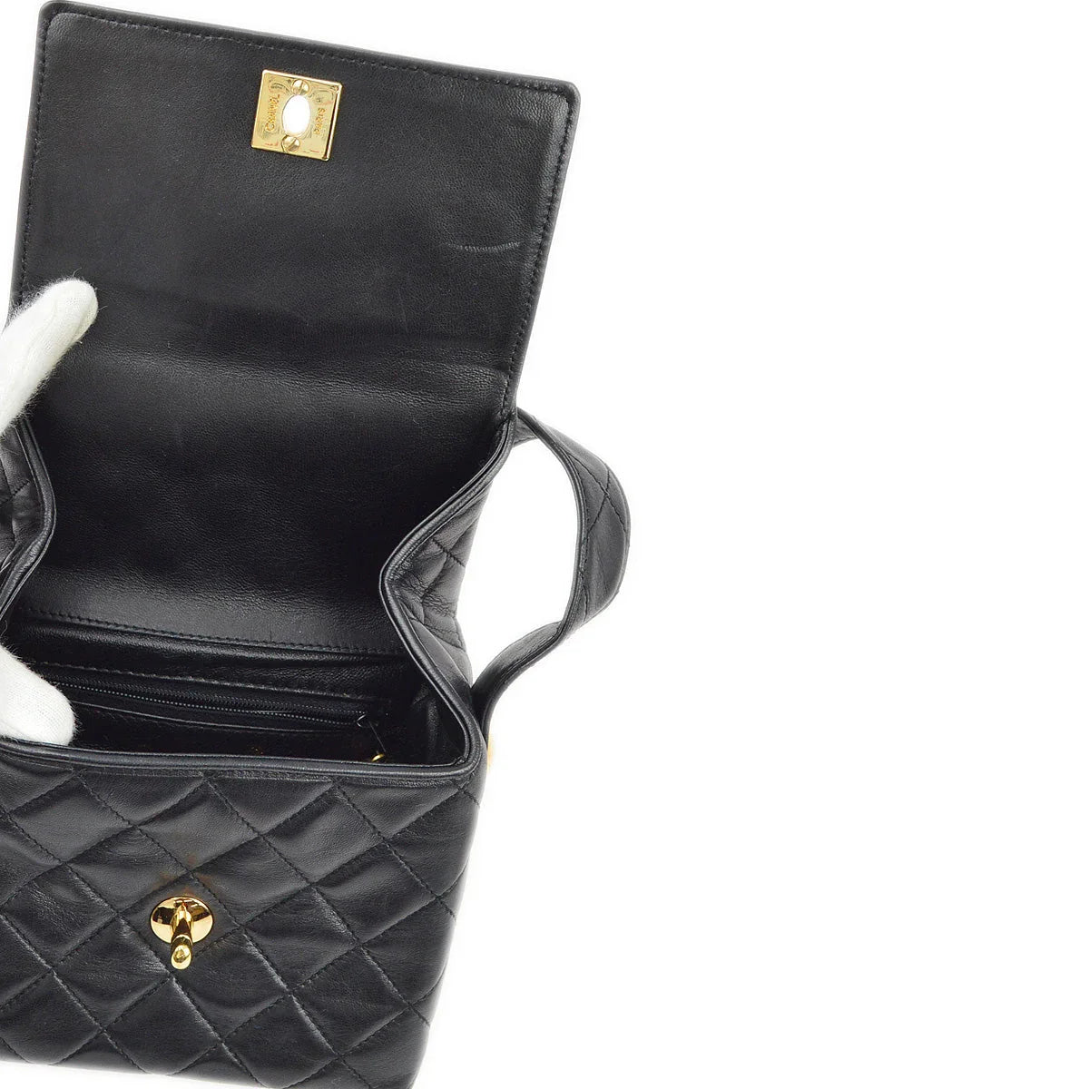 【中古】 まよいご前線/ラポート/まるねこ Chanel 1991-1994 Black Lambskin Straight Flap Handbag