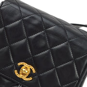 Chanel 1991-1994 Black Lambskin Straight Flap Handbag