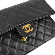 Chanel 1994-1996 Black Lambskin Medium Classic Double Flap Shoulder Bag