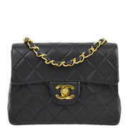 Chanel 1989-1991 Black Lambskin Mini Classic Square Flap Shoulder Bag 17