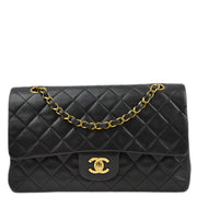 Chanel 1994-1996 Black Lambskin Medium Classic Double Flap Shoulder Bag