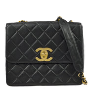 Chanel 1991-1994 Black Lambskin Straight Flap Chain Shoulder Bag