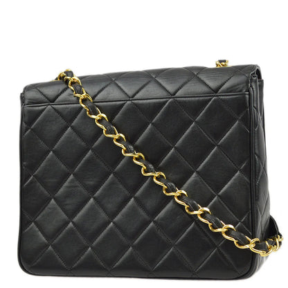 Chanel 1991-1994 Black Lambskin Straight Flap Chain Shoulder Bag