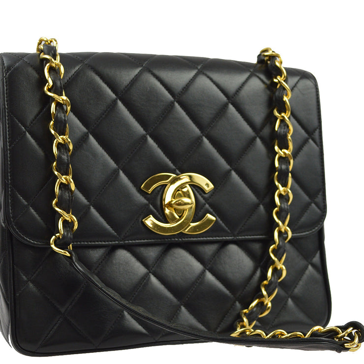 Chanel 1991-1994 Black Caviar Straight Flap Chain Shoulder Bag