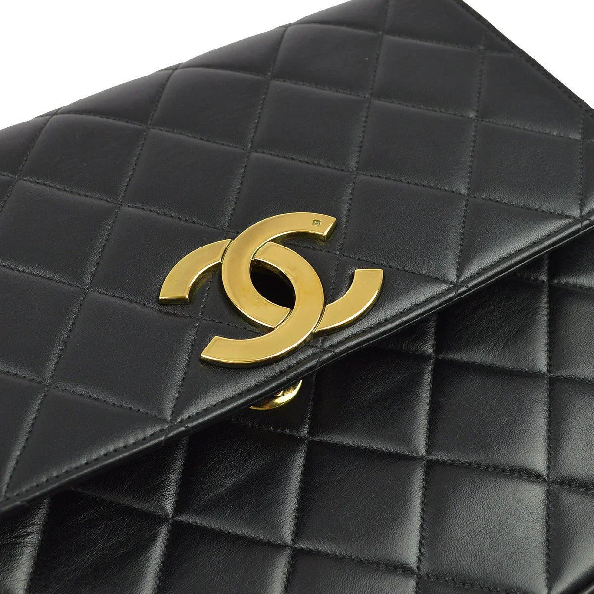 Chanel 1991-1994 Black Lambskin Straight Flap Chain Shoulder Bag