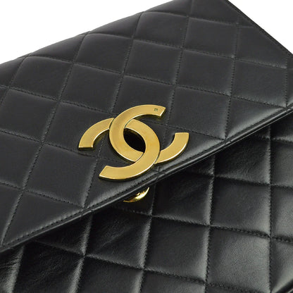 Chanel 1991-1994 Black Lambskin Straight Flap Chain Shoulder Bag