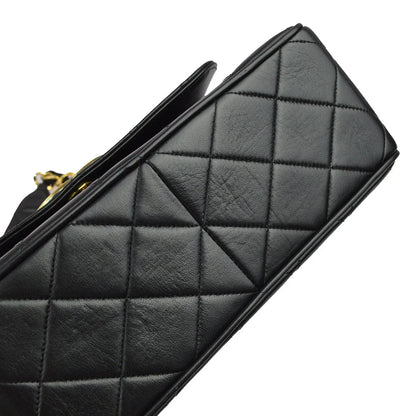 Chanel 1991-1994 Black Lambskin Straight Flap Chain Shoulder Bag