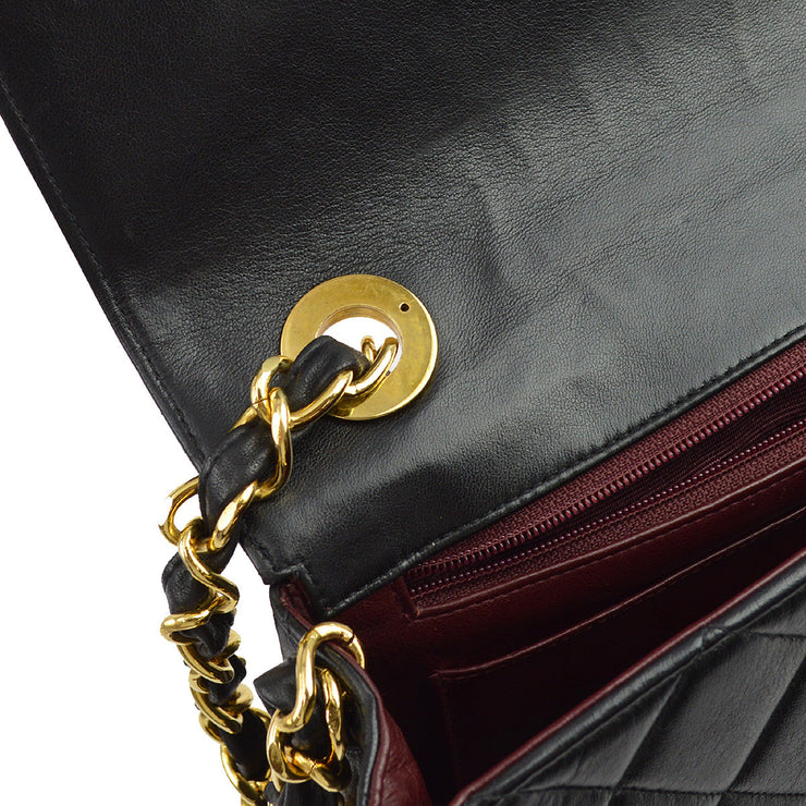 Chanel 1991-1994 Black Lambskin Straight Flap Chain Shoulder Bag